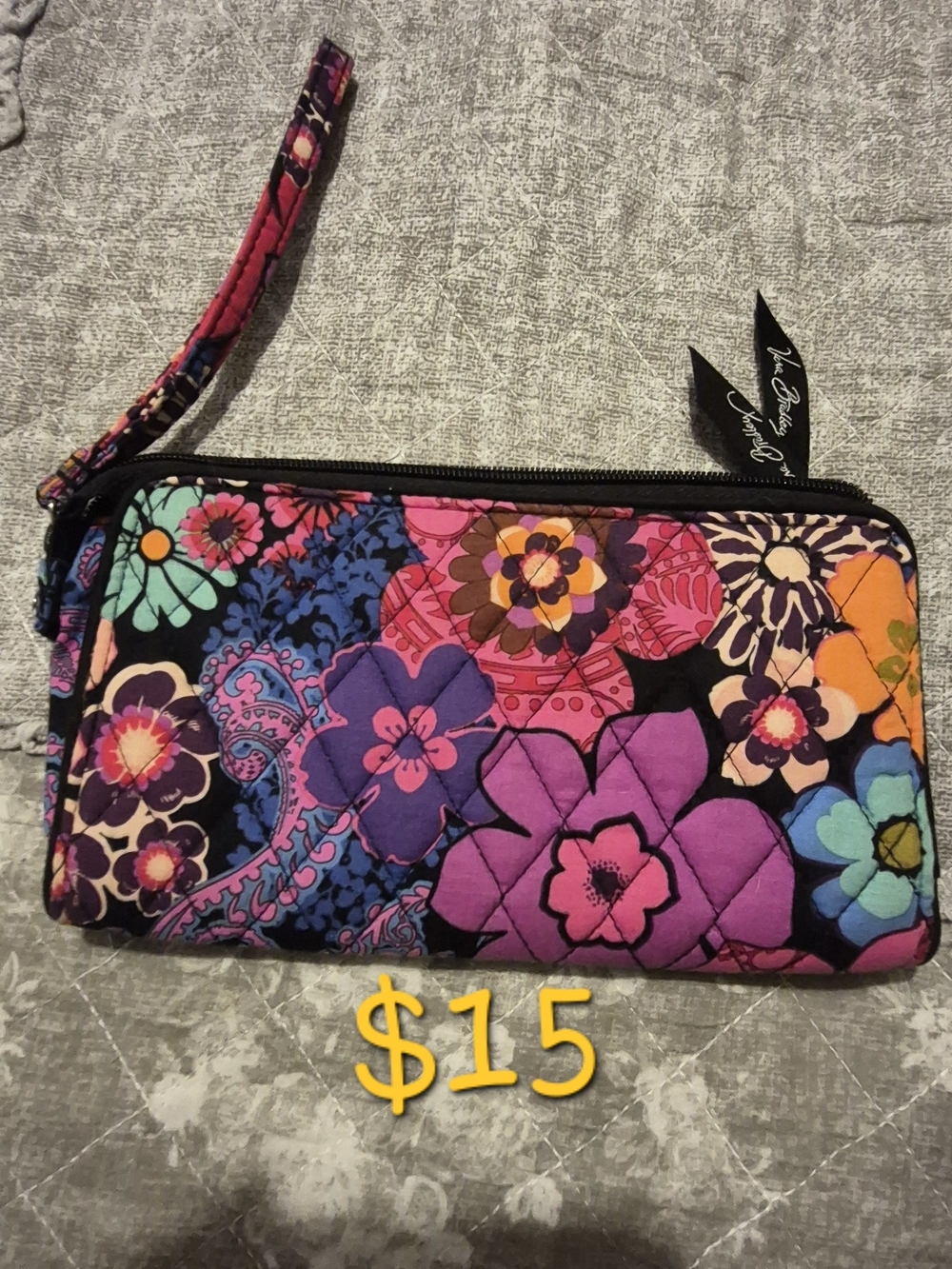 Vera Bradley Pink Purple Floral Quilted Wristlet